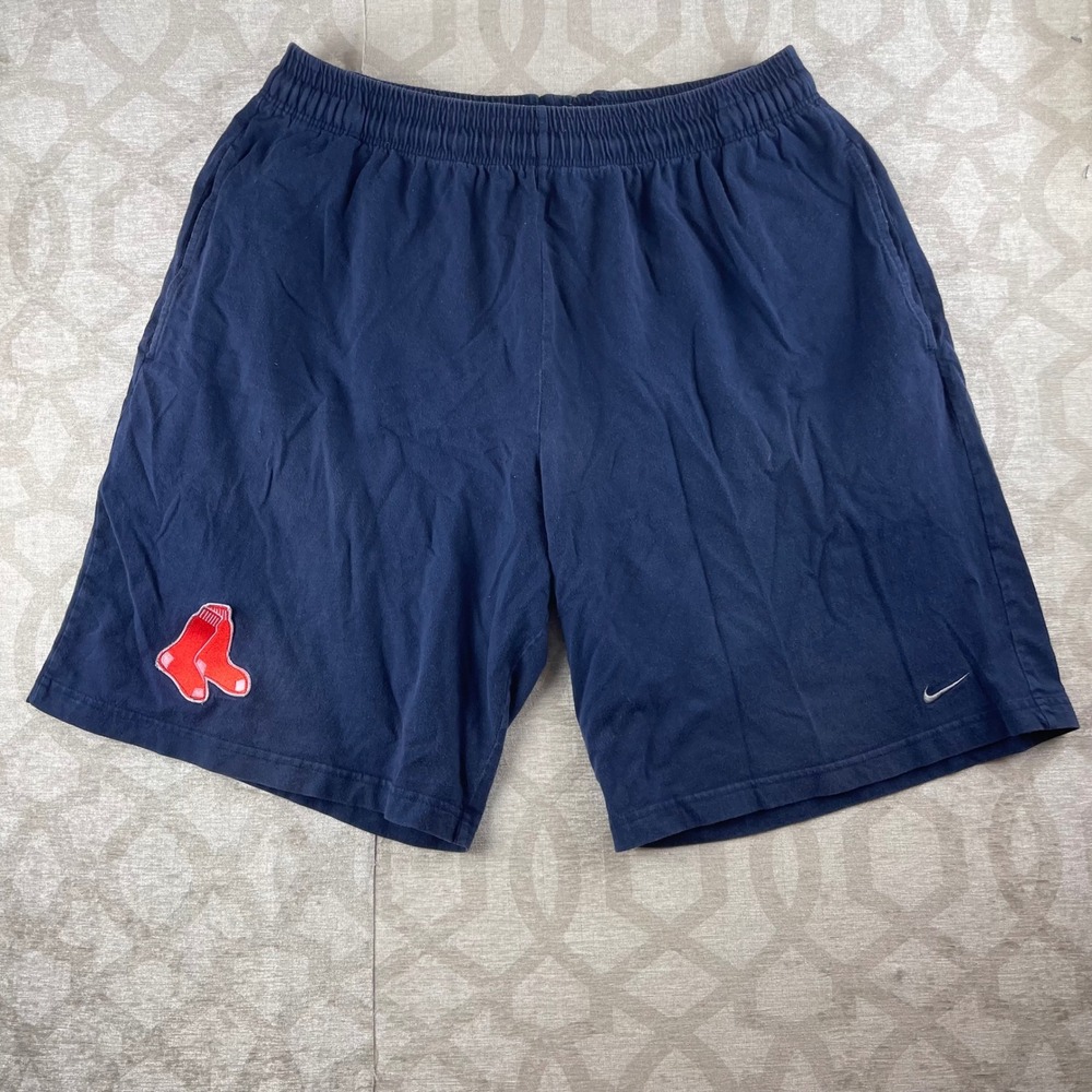 Nike Boston Red Sox MLB Men Large Navy Blue Good Embroidered Cotton Shorts 2003